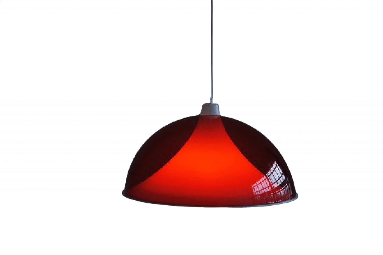 Suspension lamp with red acrylic shade and white diffuser, 1950s 8