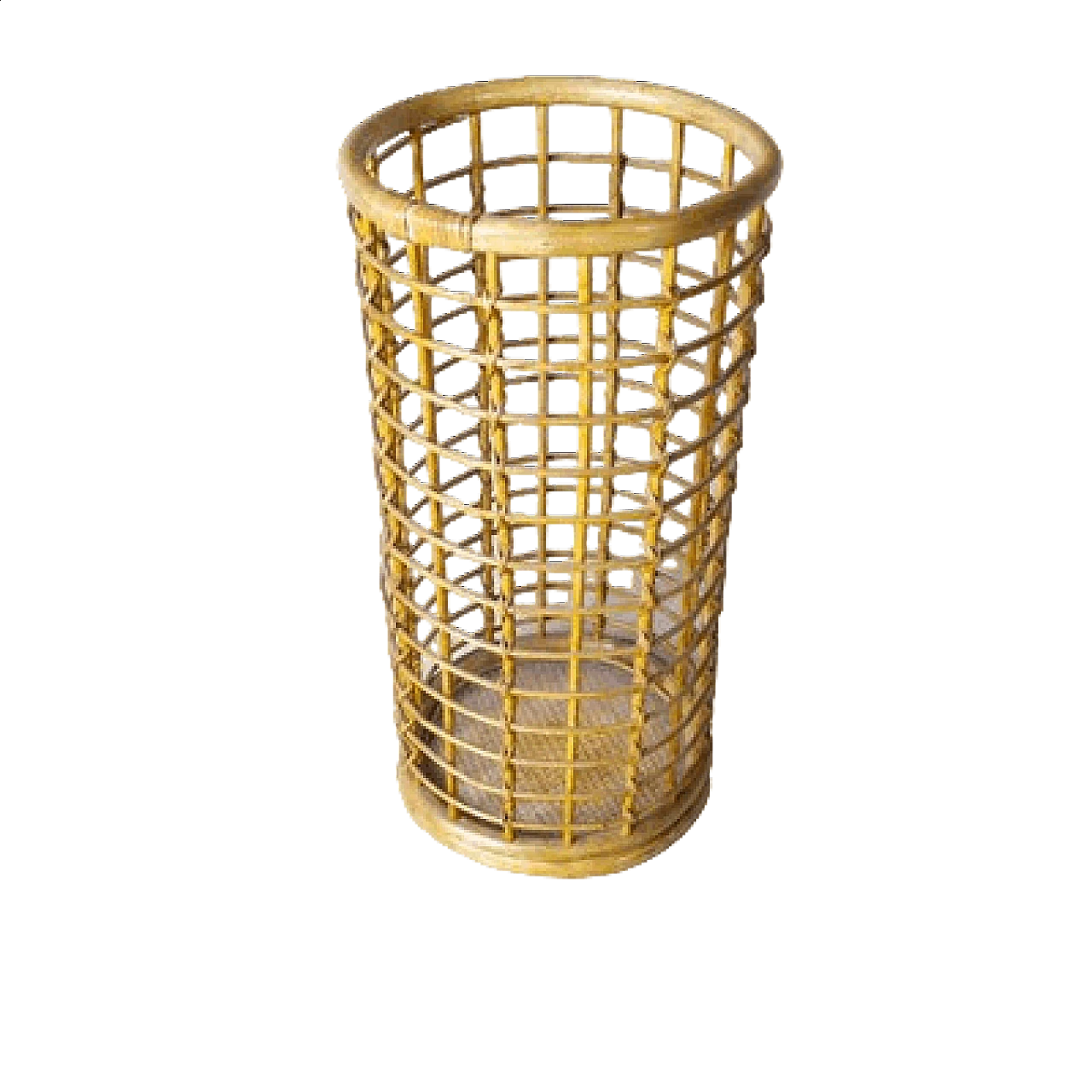 Bamboo umbrella stand with mesh frame, 1960s 7