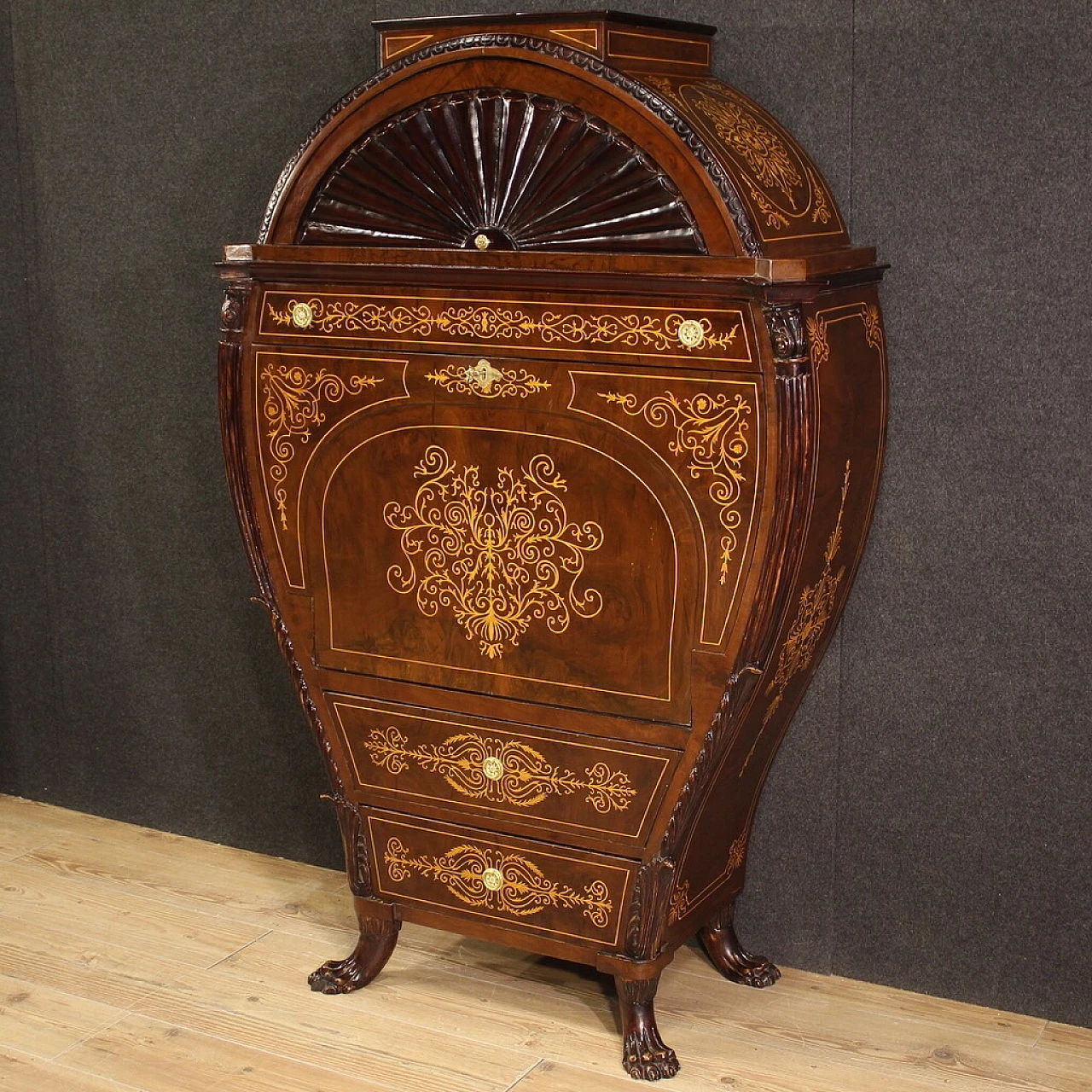 Secrétaire in legno a botte in stile Biedermeier, anni '60 1