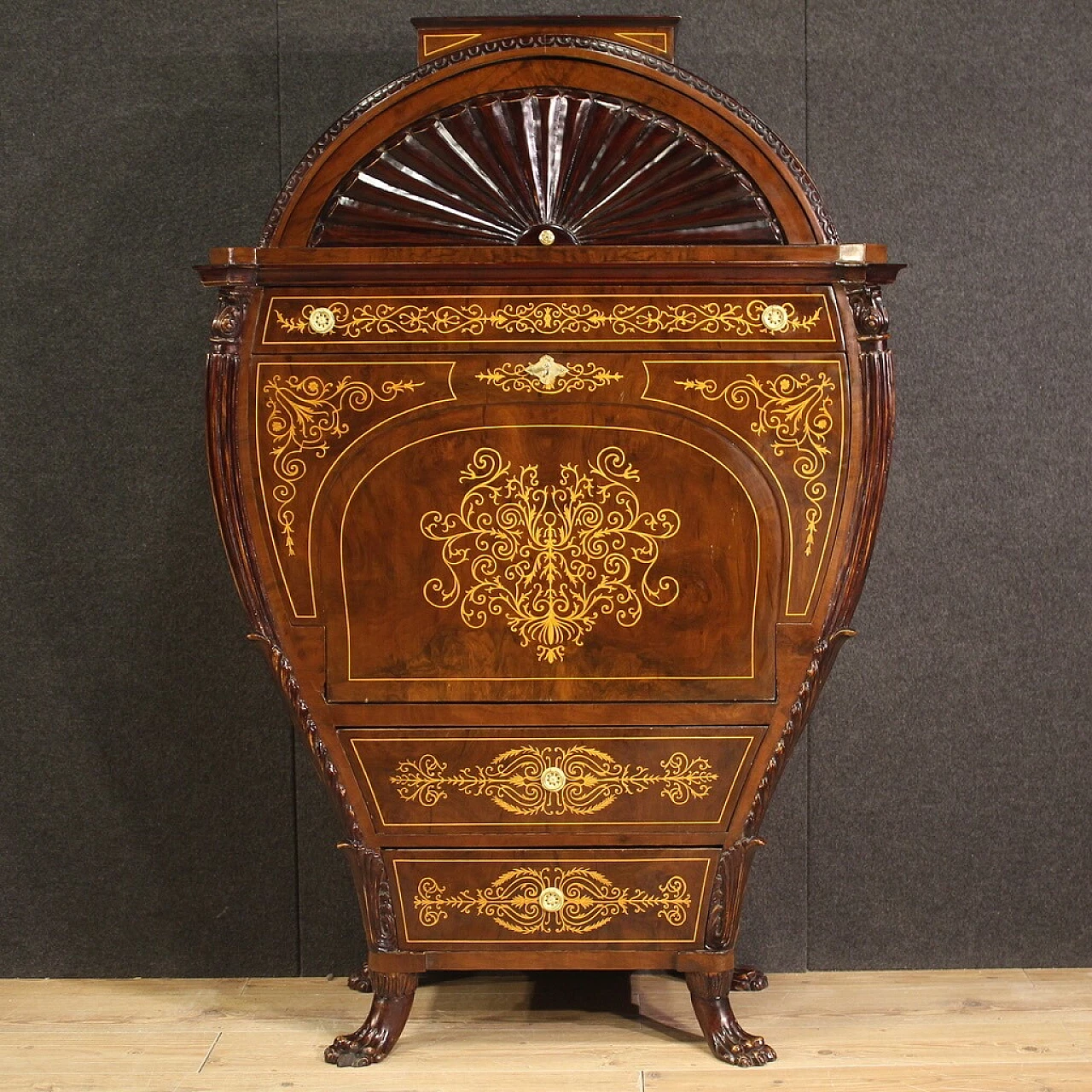 Secrétaire in legno a botte in stile Biedermeier, anni '60 2