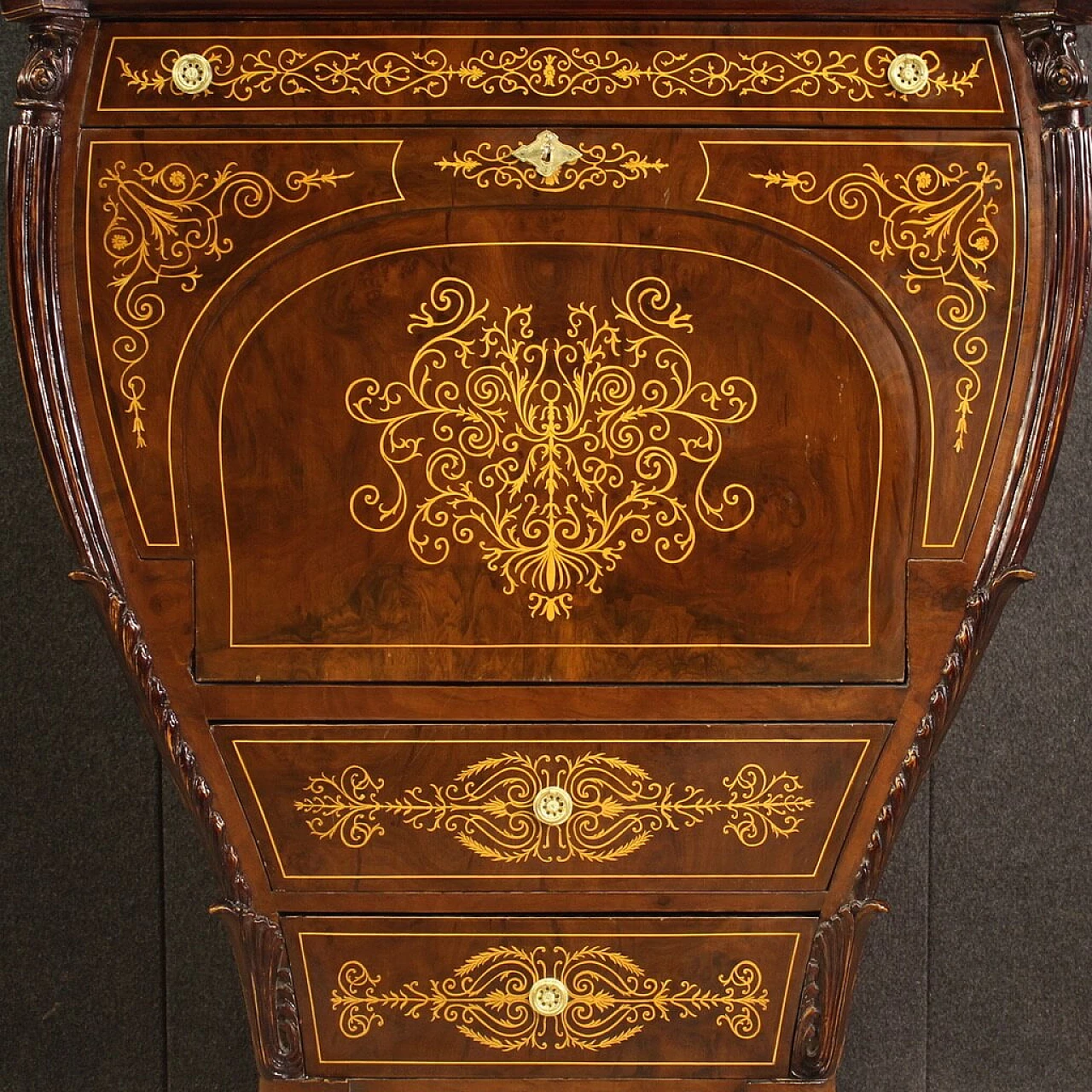 Secrétaire in legno a botte in stile Biedermeier, anni '60 3