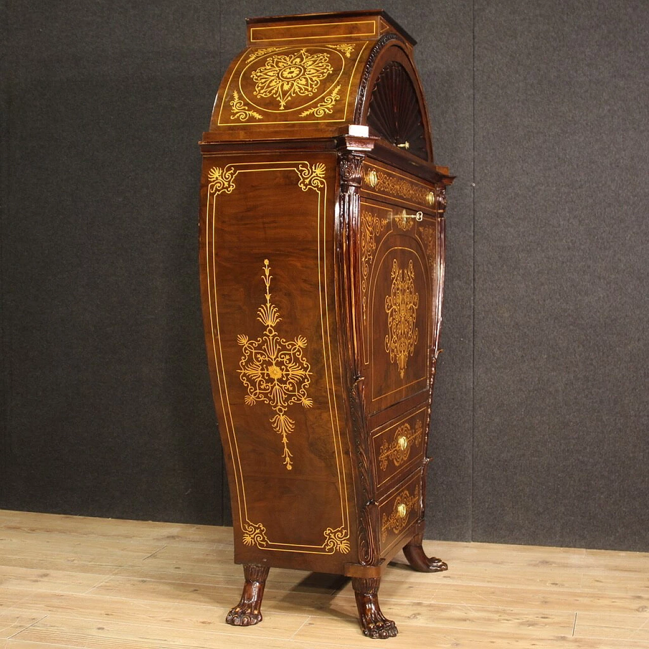 Secrétaire in legno a botte in stile Biedermeier, anni '60 4