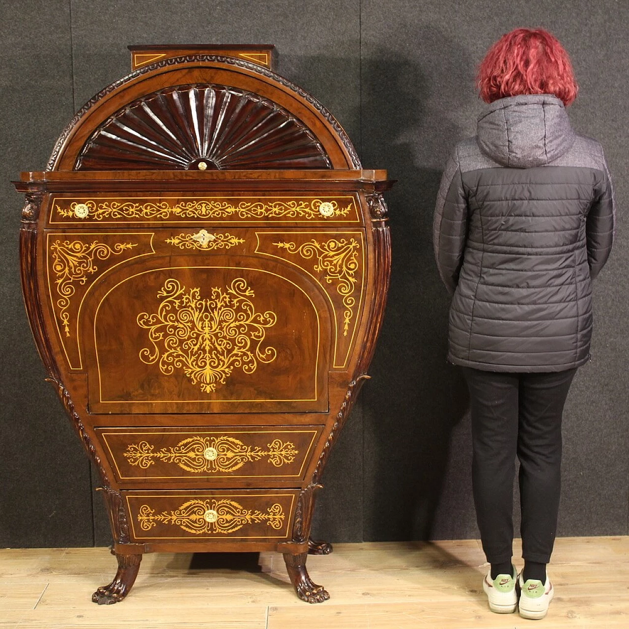 Wooden barrel secretaire in Biedermeier style, 1960s 7