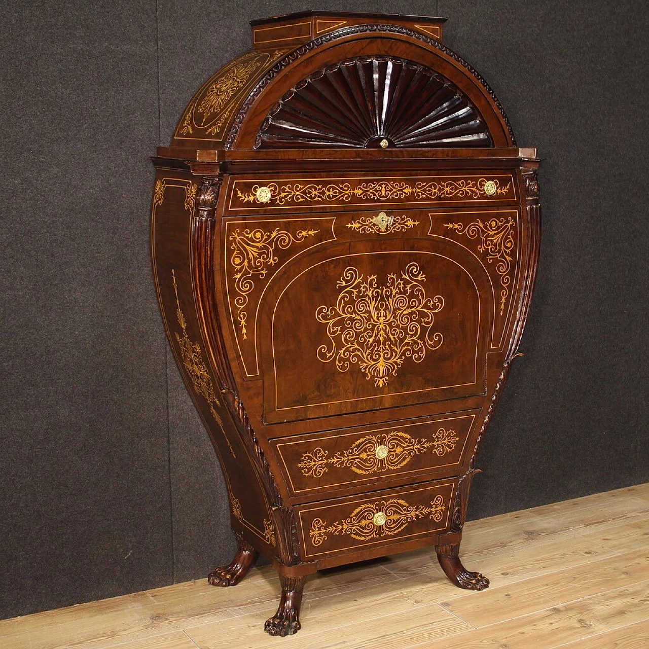 Secrétaire in legno a botte in stile Biedermeier, anni '60 9