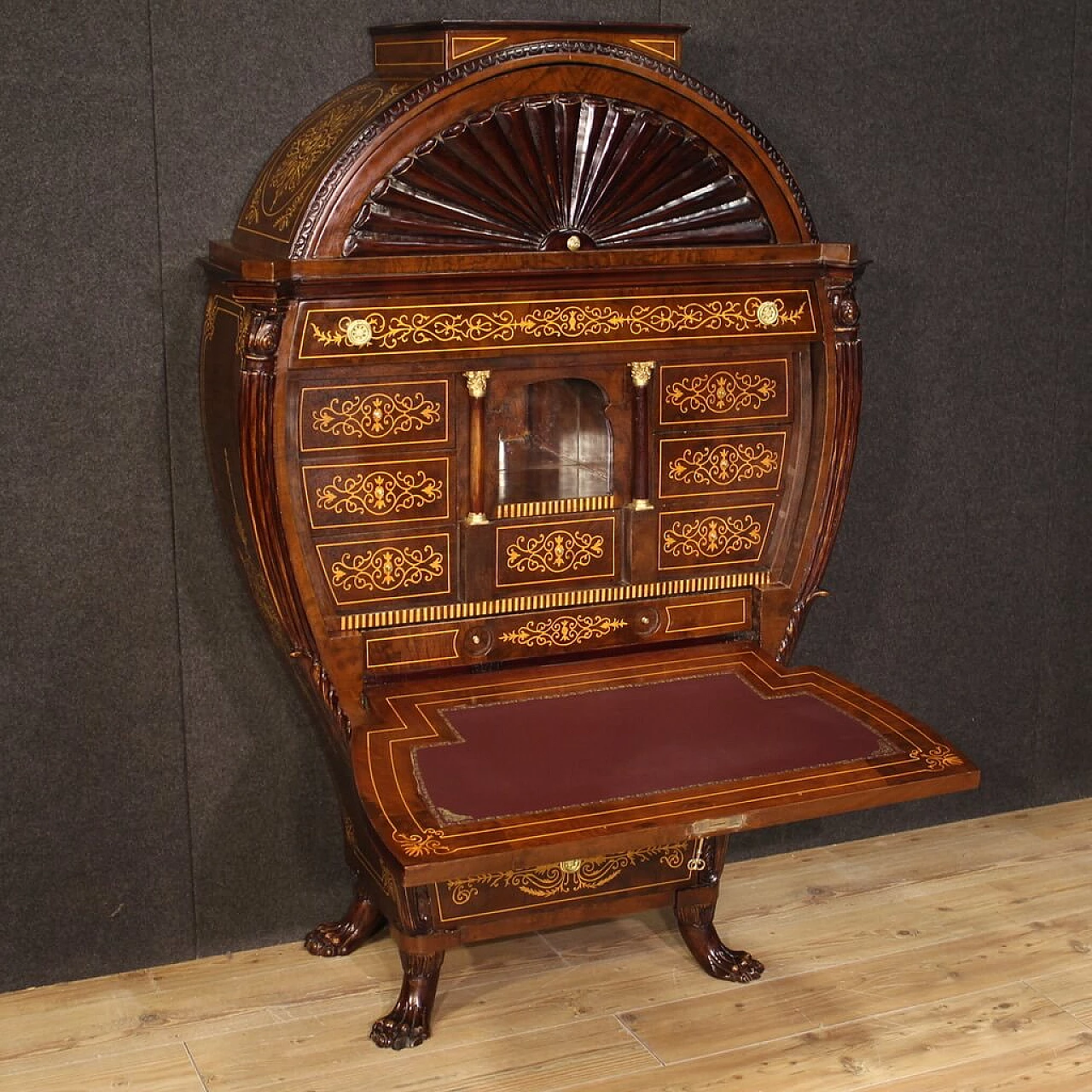 Wooden barrel secretaire in Biedermeier style, 1960s 11