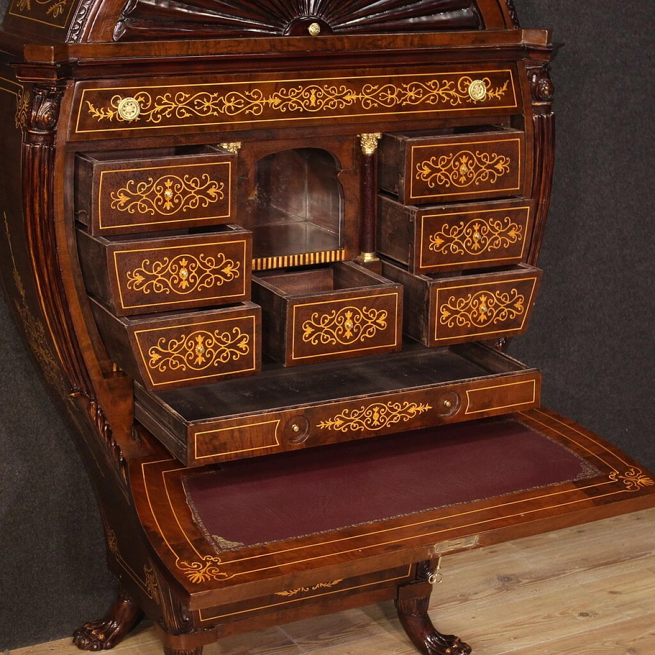 Wooden barrel secretaire in Biedermeier style, 1960s 12