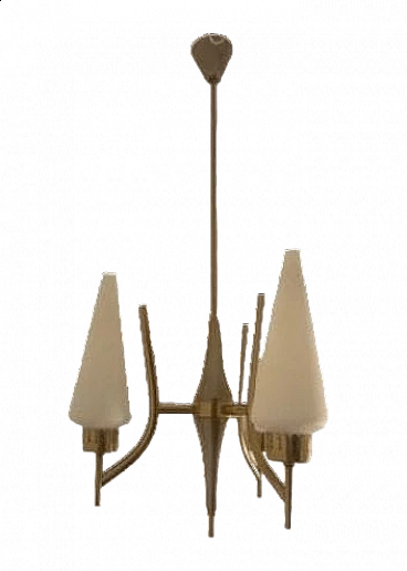 Lampadario in ottone e vetro di Angelo Lelli per Arredoluce, anni '50