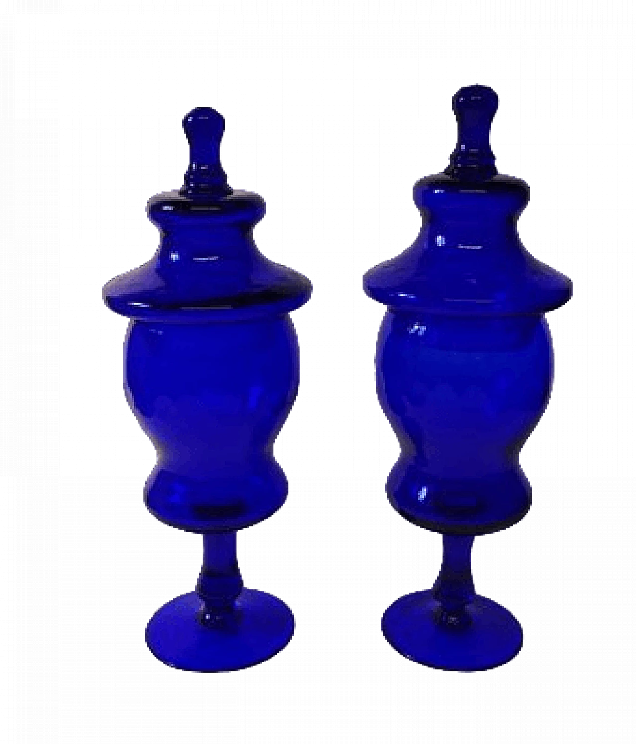 Coppia di vasi con coperchio in vetro di Murano blu, anni '60 4