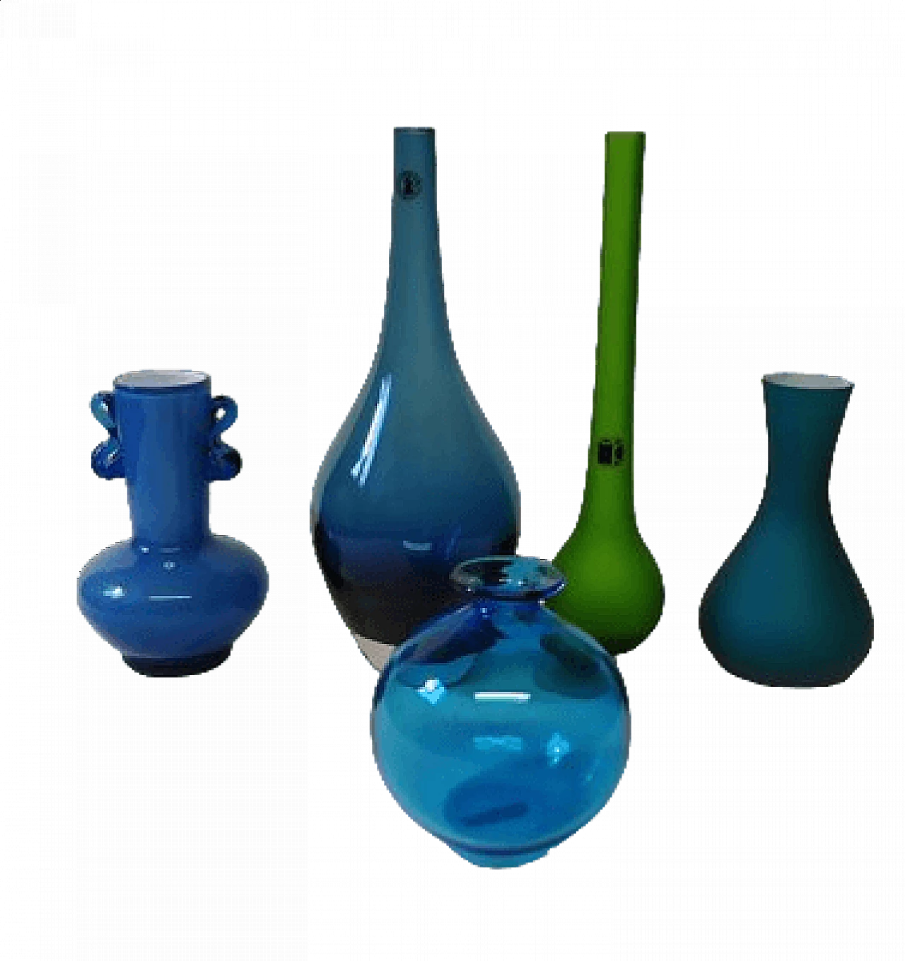 5 Blue and green Murano glass vases, 1960s 7