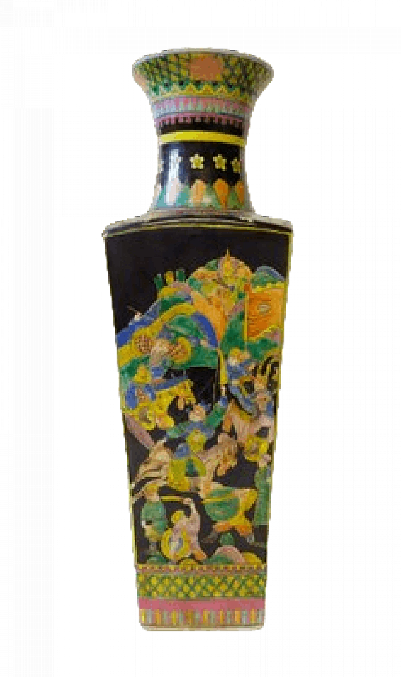 Vaso cinese in porcellana nera con decorazione multicolore, inizio '900 9