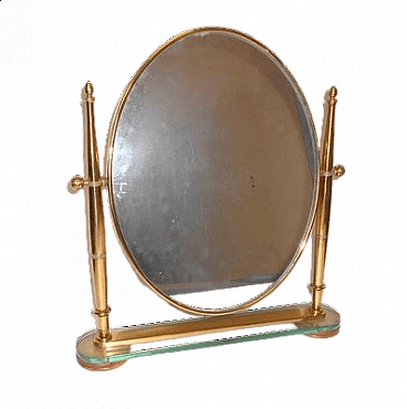 Swinging table mirror in brass and crystal attributed to Fontana Arte, 1940s