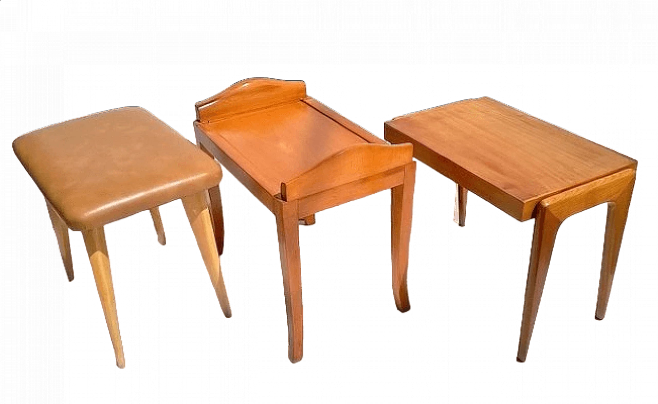 3 Art Deco wood and leatherette stools, 1940s 6