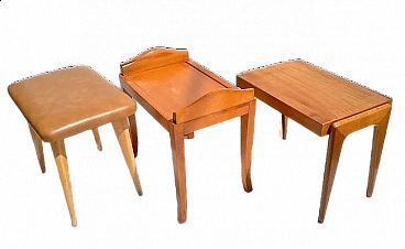 3 Art Deco wood and leatherette stools, 1940s