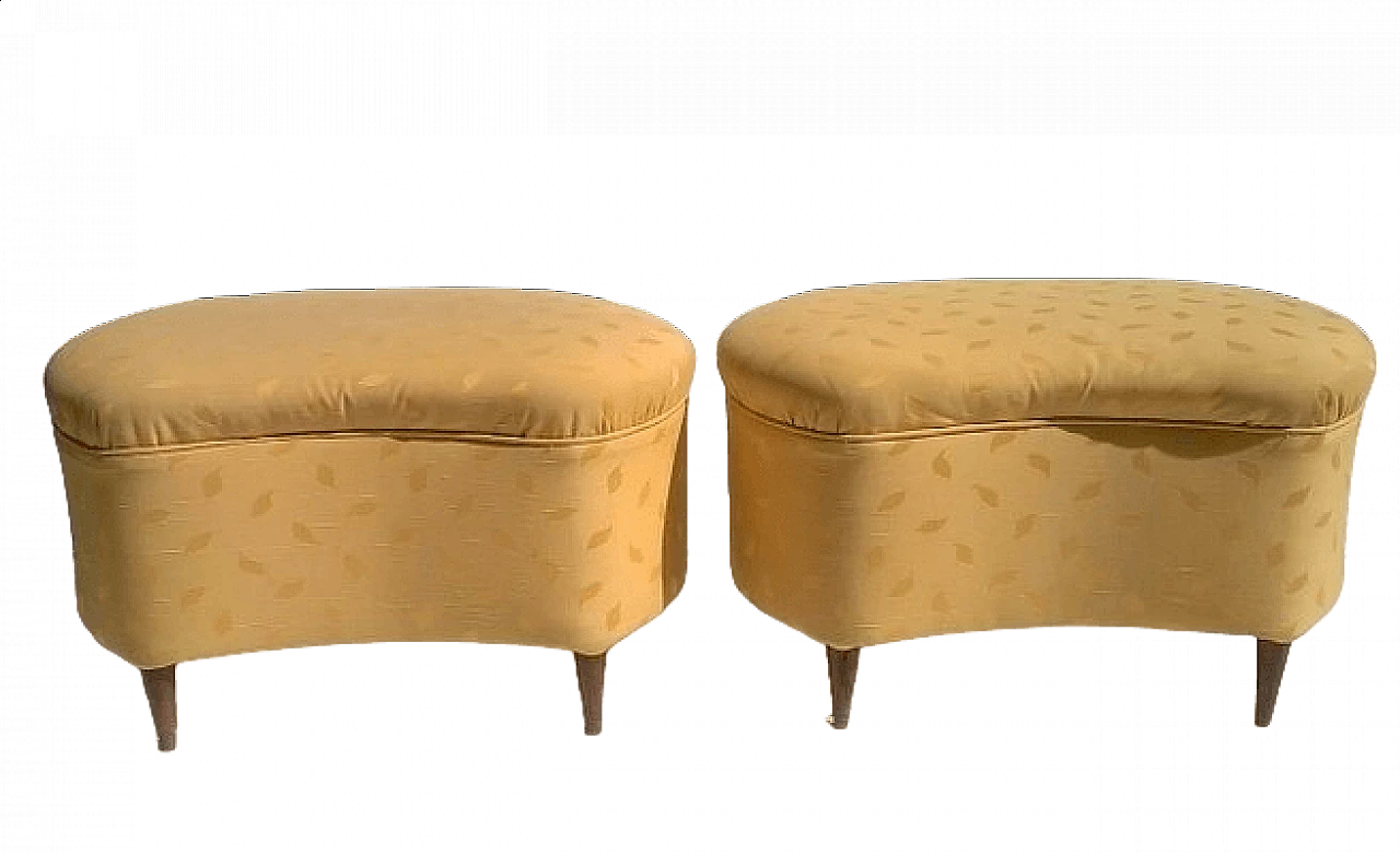 Pair of beech and yellow fabric poufs, 1940s 7