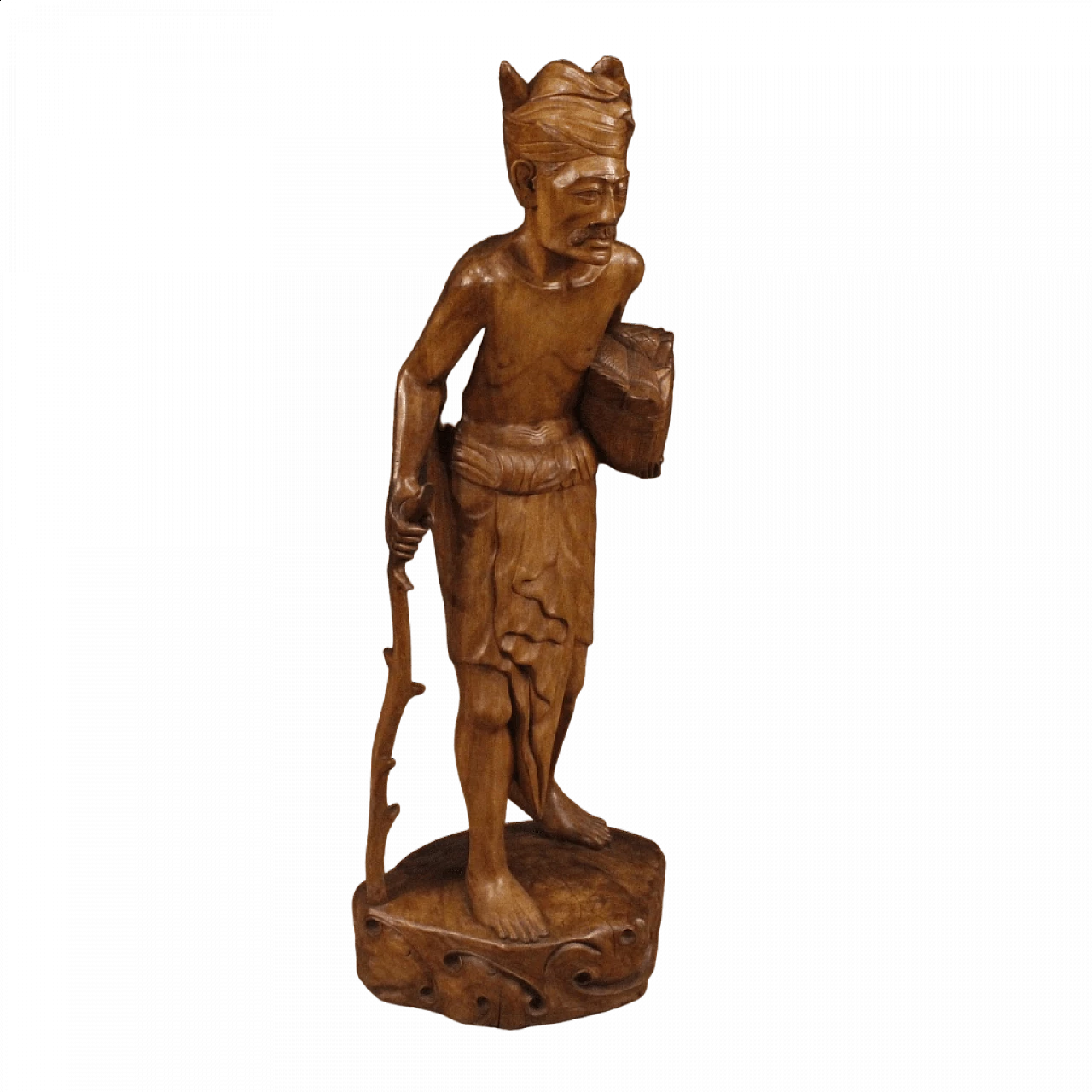 Indian exotic wood carving of character with stick, 1960s 13