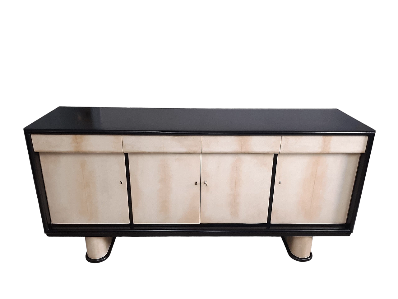 Art Deco sideboard in black wood and parchment in the style of Osvaldo Borsani, 1940s 12