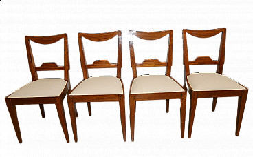 4 Solid oak chairs with fabric seat, mid-19th century