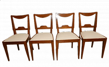 4 Solid oak chairs with fabric seat, mid-19th century