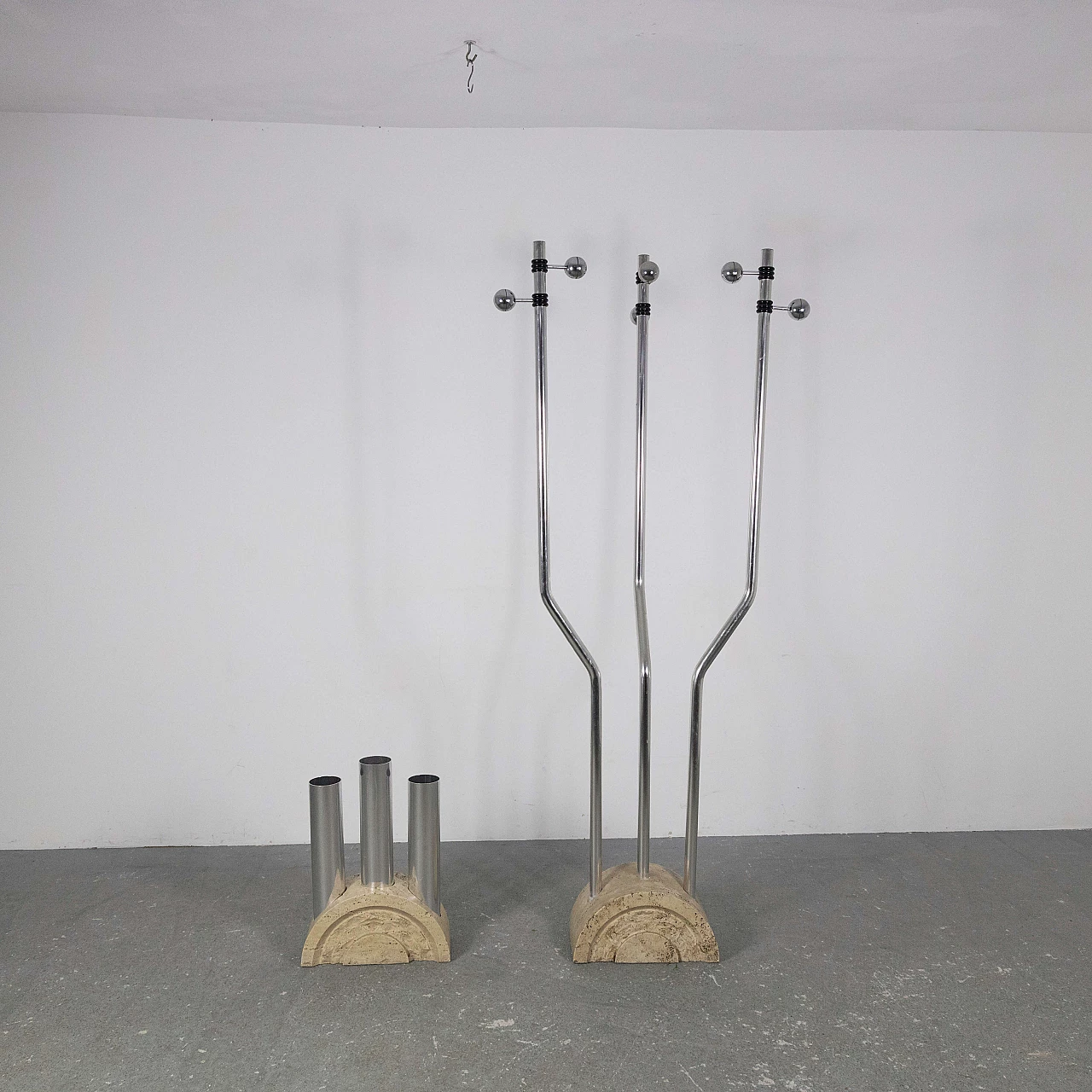Travertine and metal coat rack and umbrella stand by F.lli Mannelli, 1970s 1