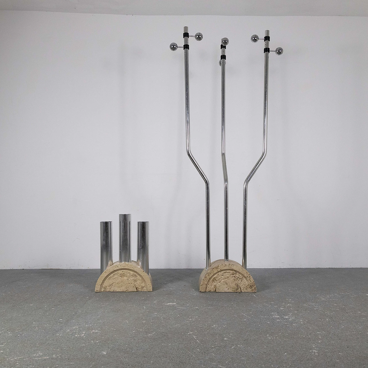 Travertine and metal coat rack and umbrella stand by F.lli Mannelli, 1970s 3