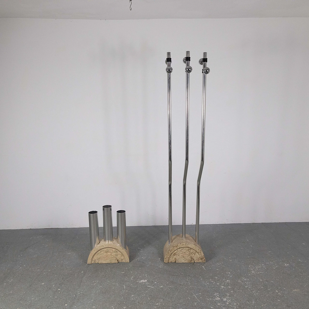 Travertine and metal coat rack and umbrella stand by F.lli Mannelli, 1970s 4