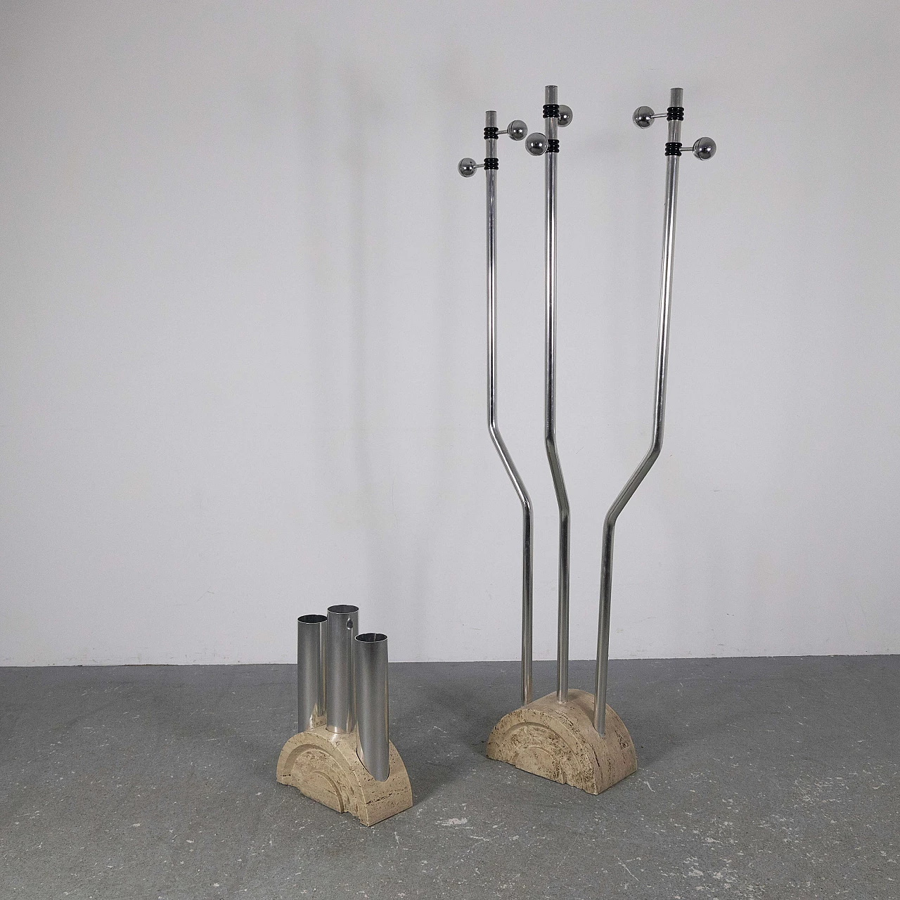 Travertine and metal coat rack and umbrella stand by F.lli Mannelli, 1970s 11