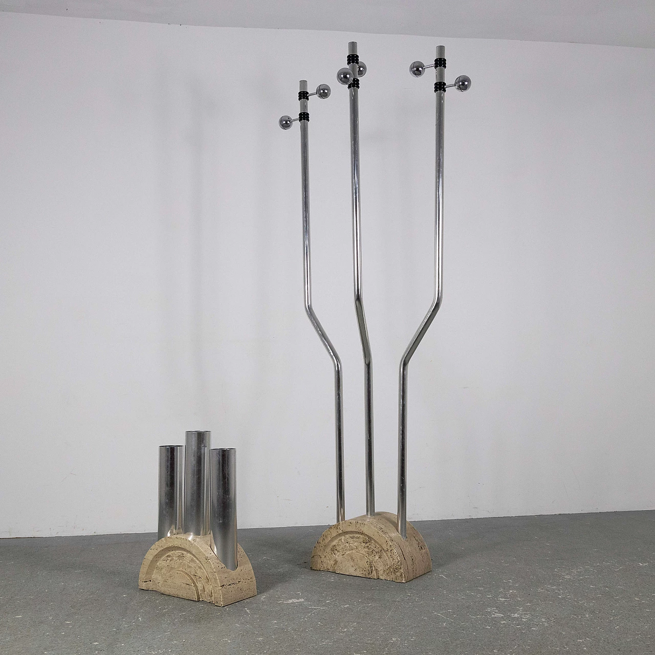 Travertine and metal coat rack and umbrella stand by F.lli Mannelli, 1970s 12