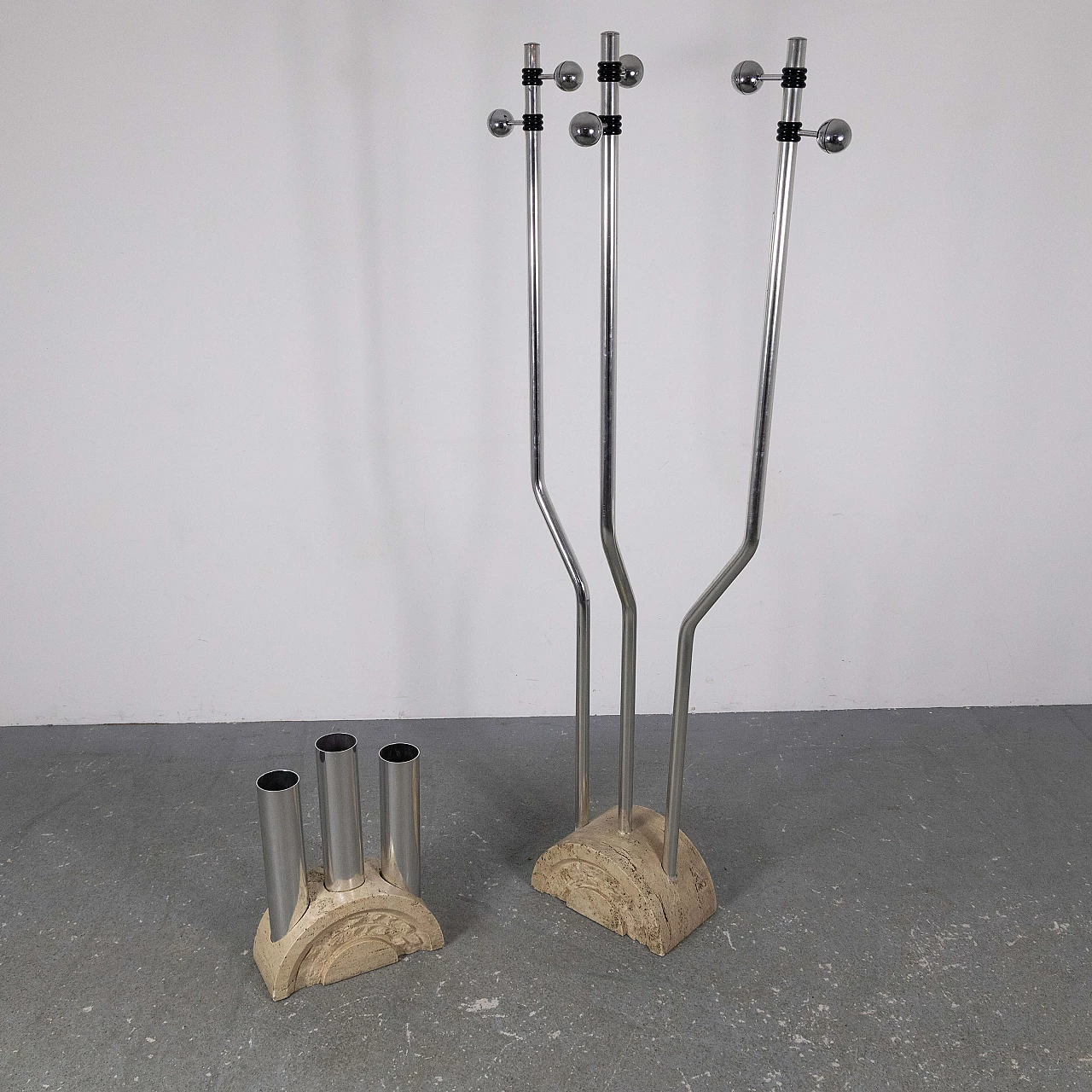 Travertine and metal coat rack and umbrella stand by F.lli Mannelli, 1970s 16