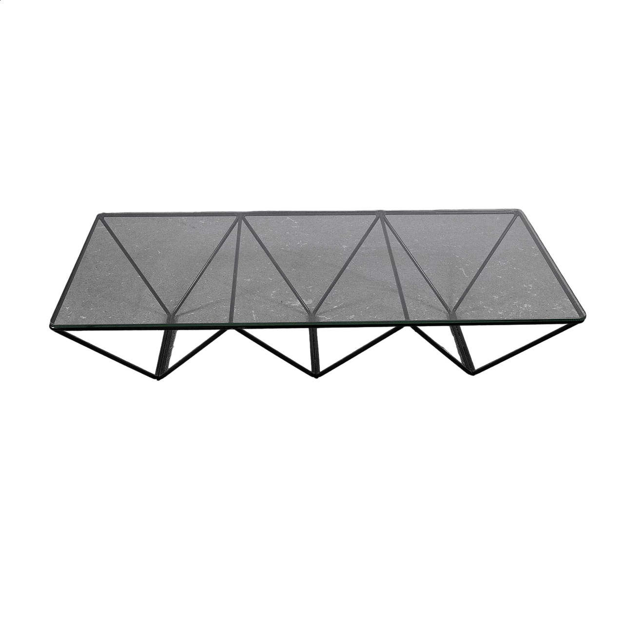 Tavolino in metallo verniciato nero con piano in vetro, anni '70 6