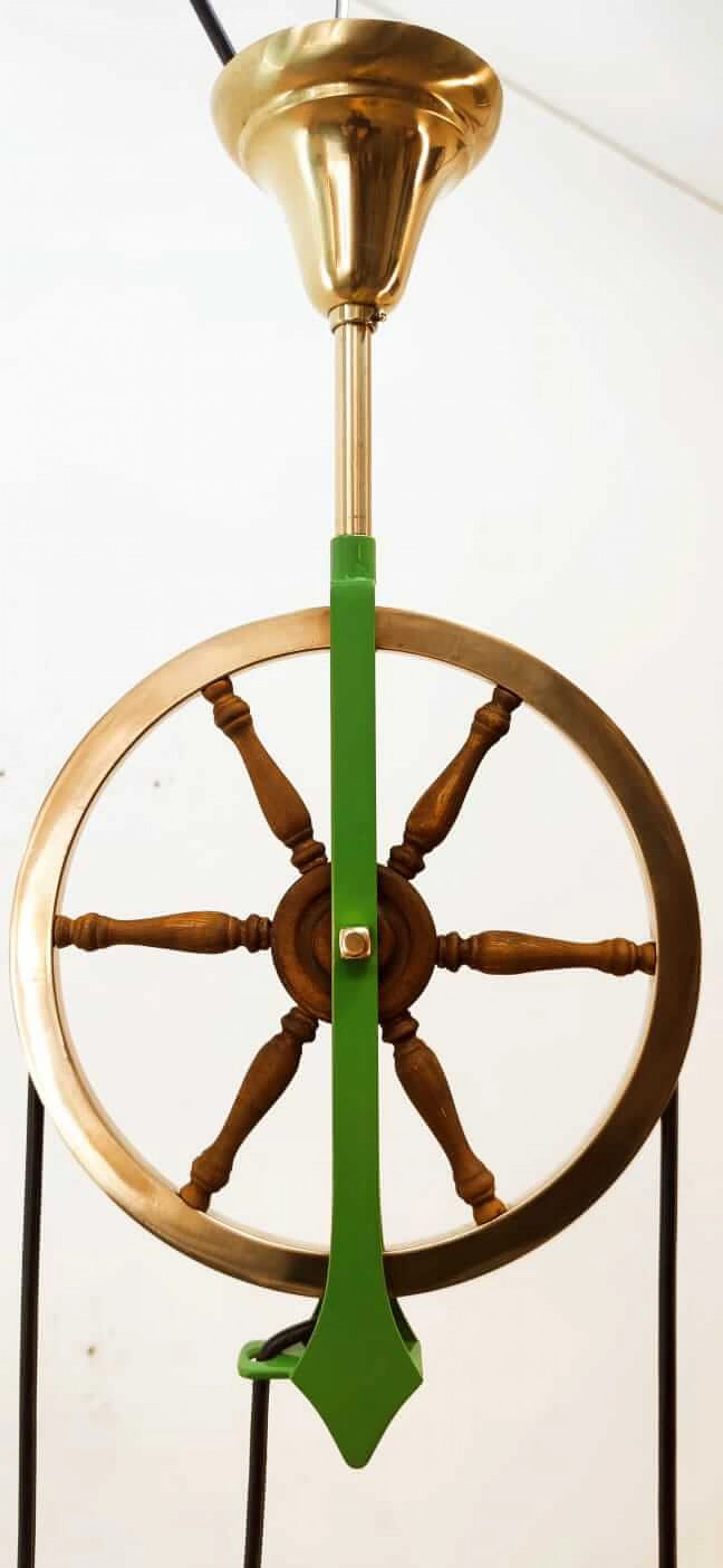 Lampada in vetro di Murano verde con carrucola in ottone e legno, anni '70 13