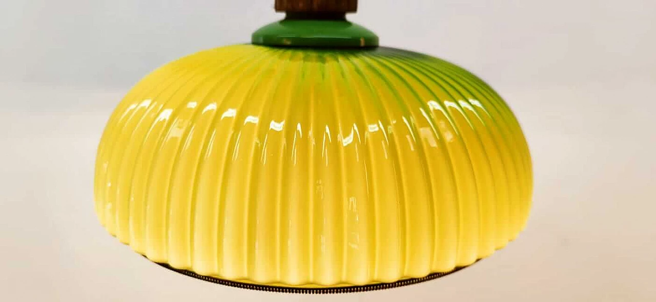 Lampada in vetro di Murano verde con carrucola in ottone e legno, anni '70 17