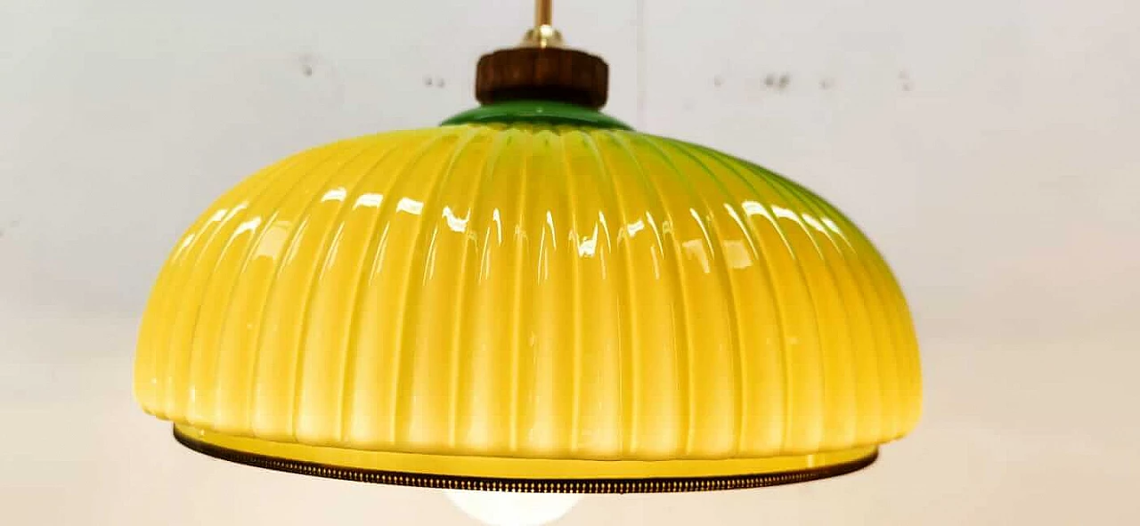 Lampada in vetro di Murano verde con carrucola in ottone e legno, anni '70 18