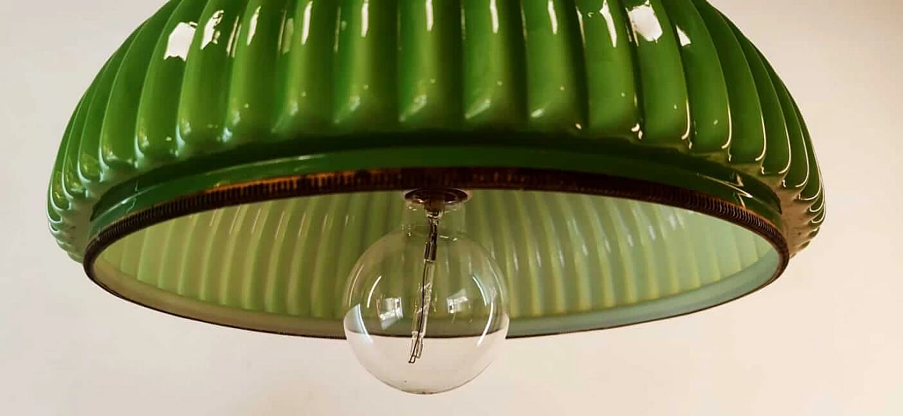 Lampada in vetro di Murano verde con carrucola in ottone e legno, anni '70 21