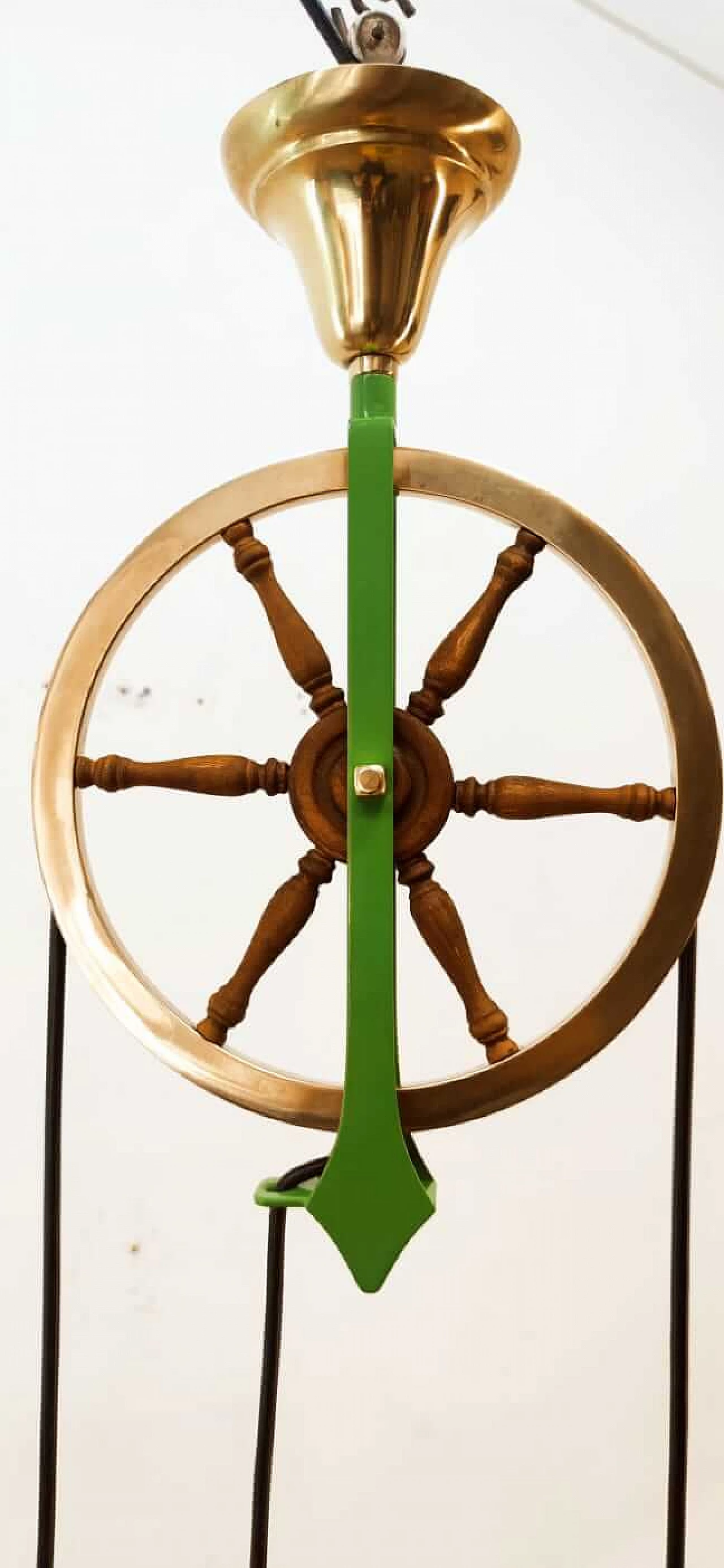 Lampada in vetro di Murano verde con carrucola in ottone e legno, anni '70 23