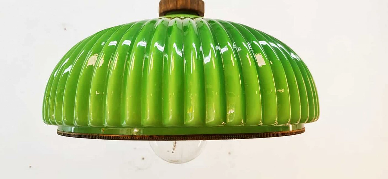 Lampada in vetro di Murano verde con carrucola in ottone e legno, anni '70 29