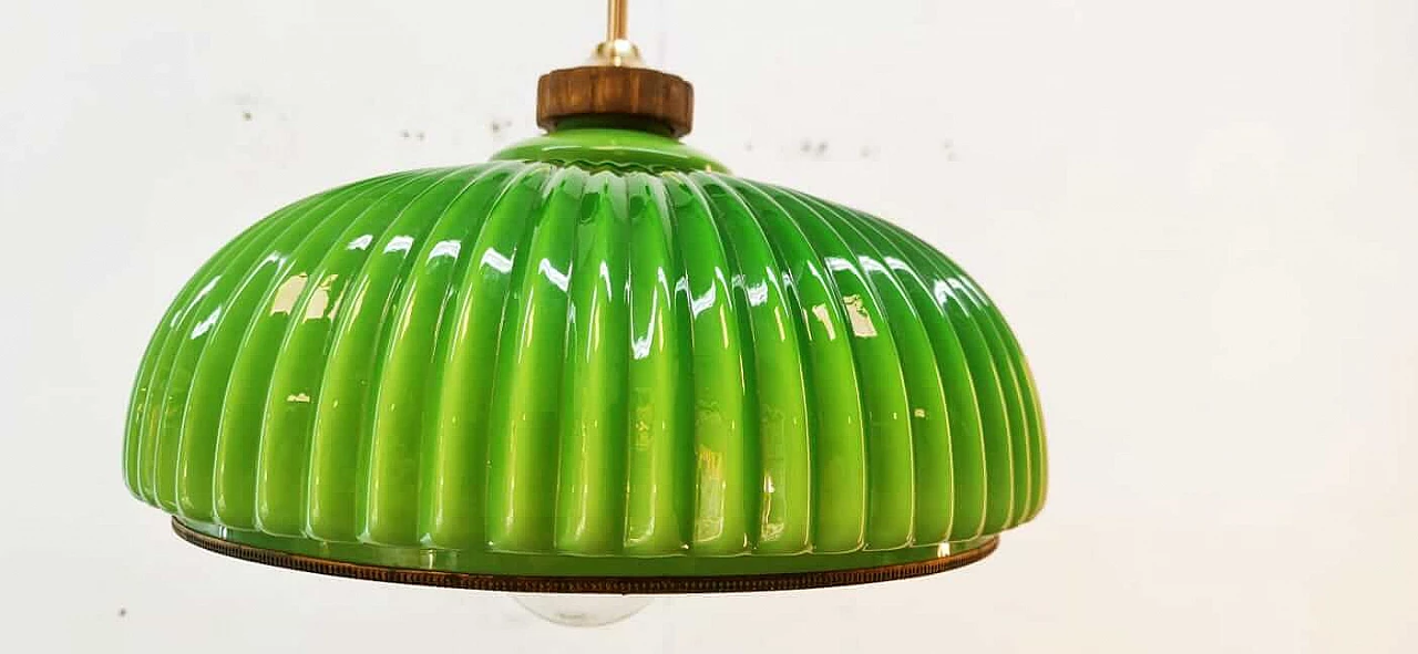 Lampada in vetro di Murano verde con carrucola in ottone e legno, anni '70 30