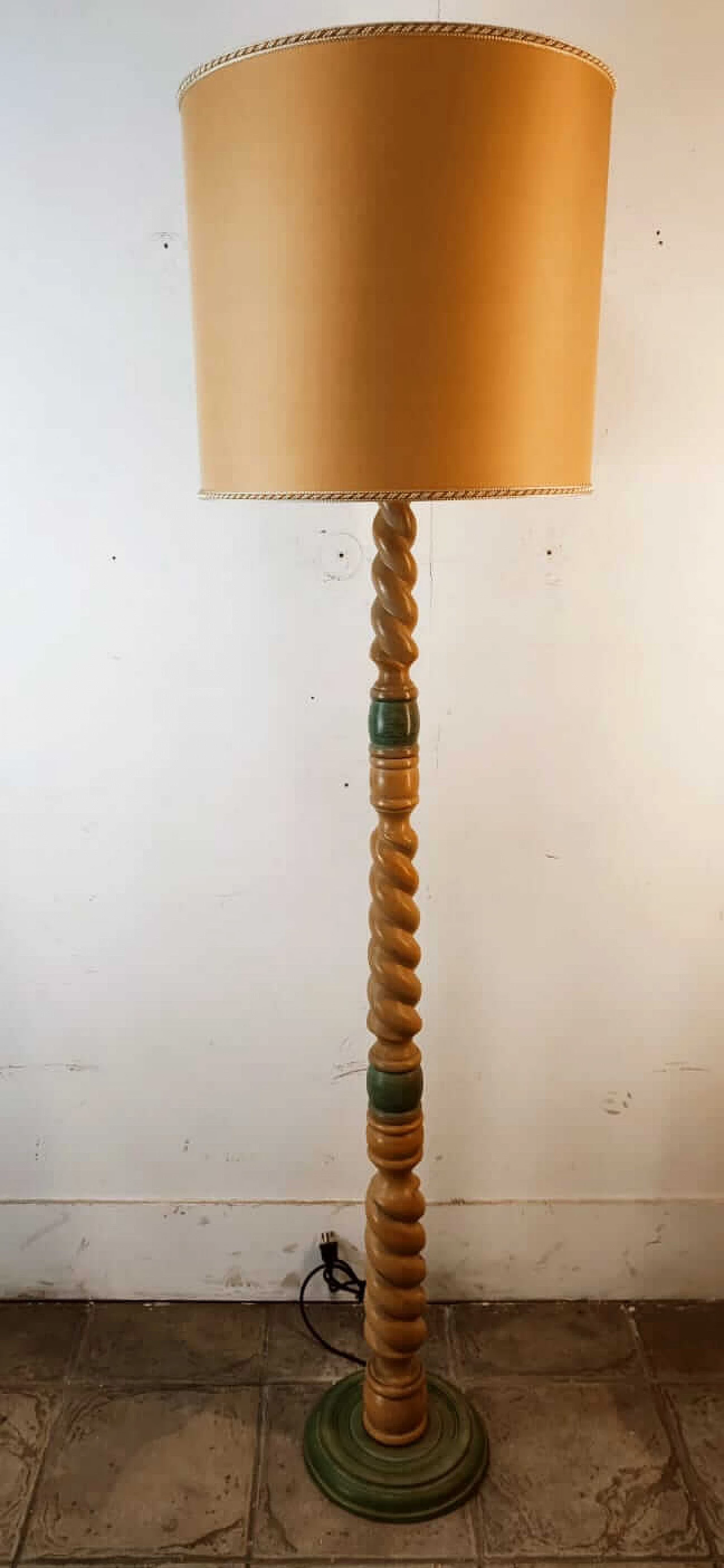Wood floor lamp with fabric lampshade, 1970s 3