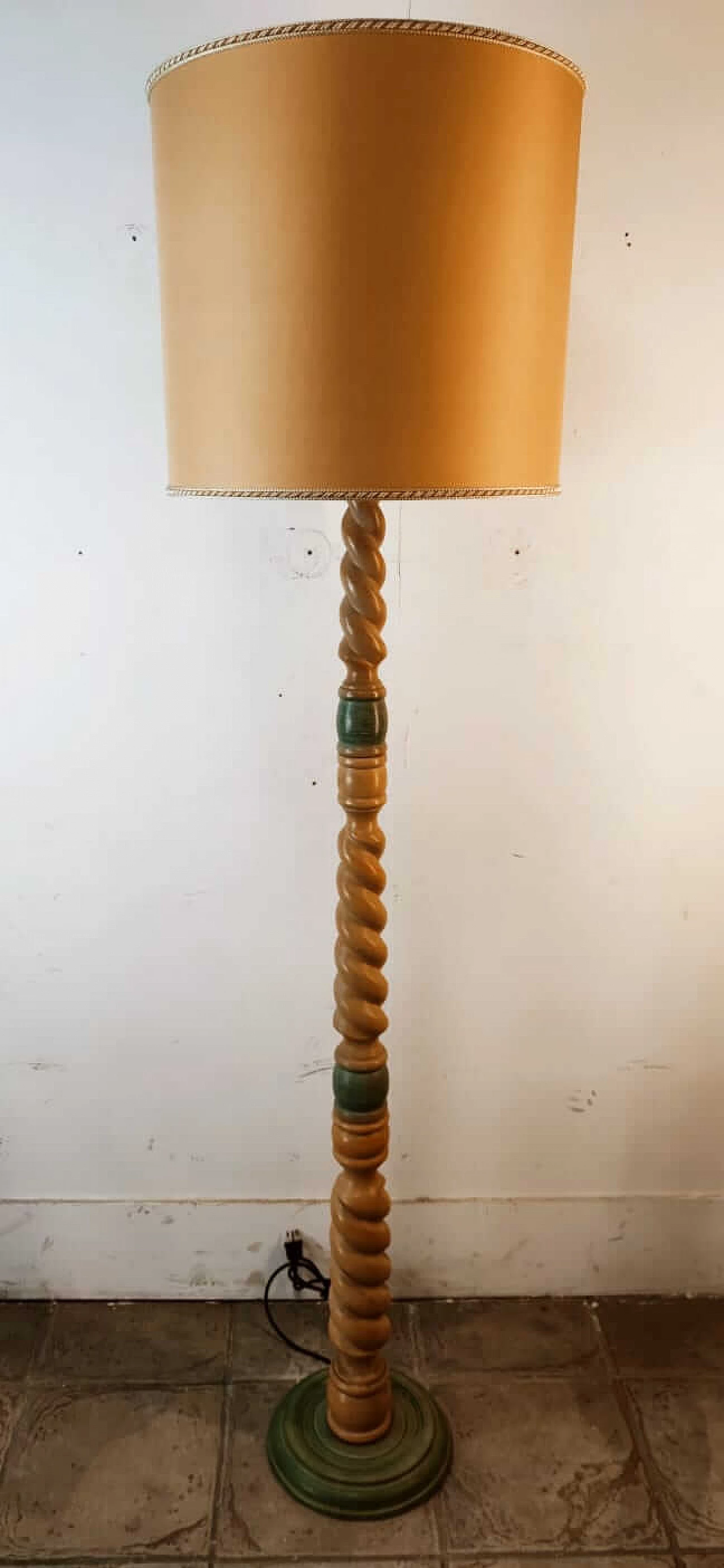 Wood floor lamp with fabric lampshade, 1970s 4