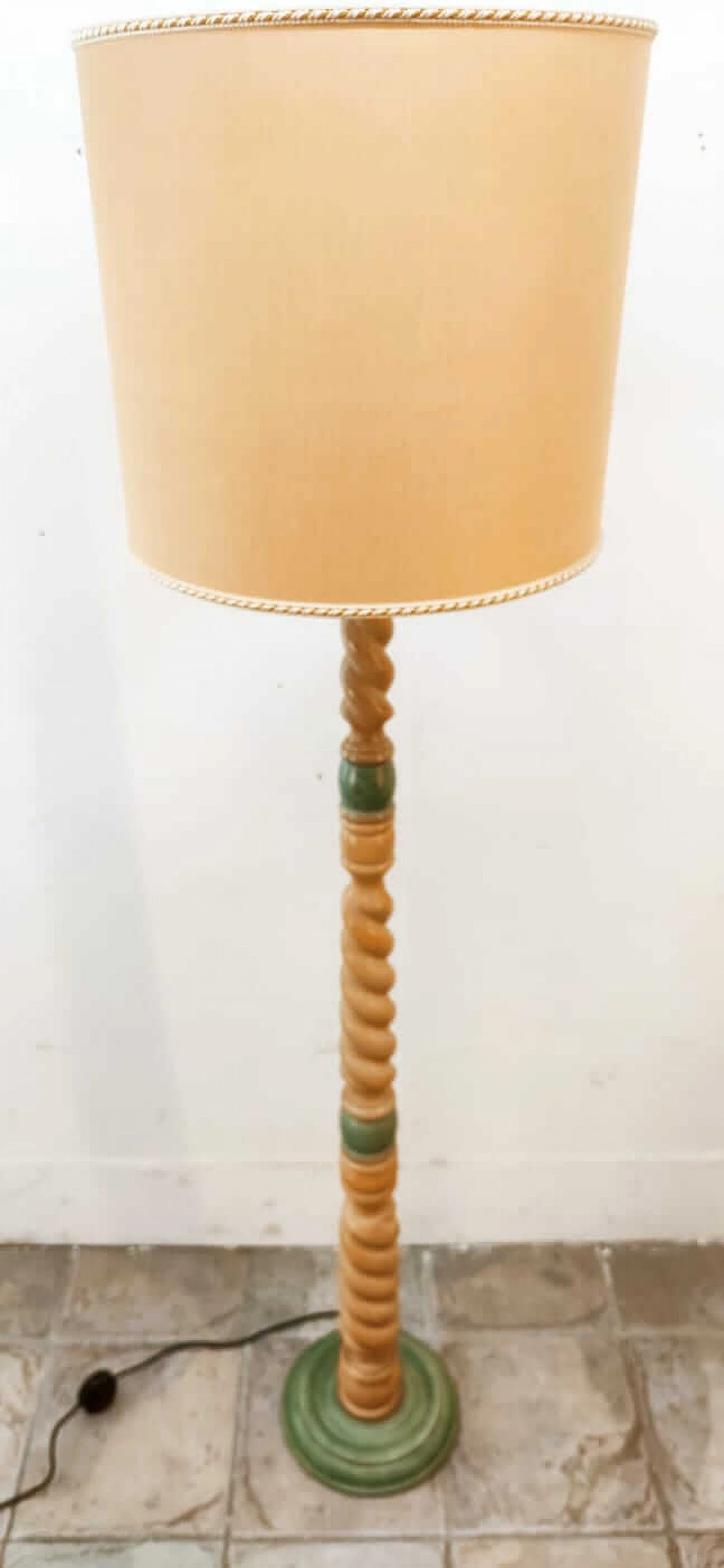 Wood floor lamp with fabric lampshade, 1970s 6