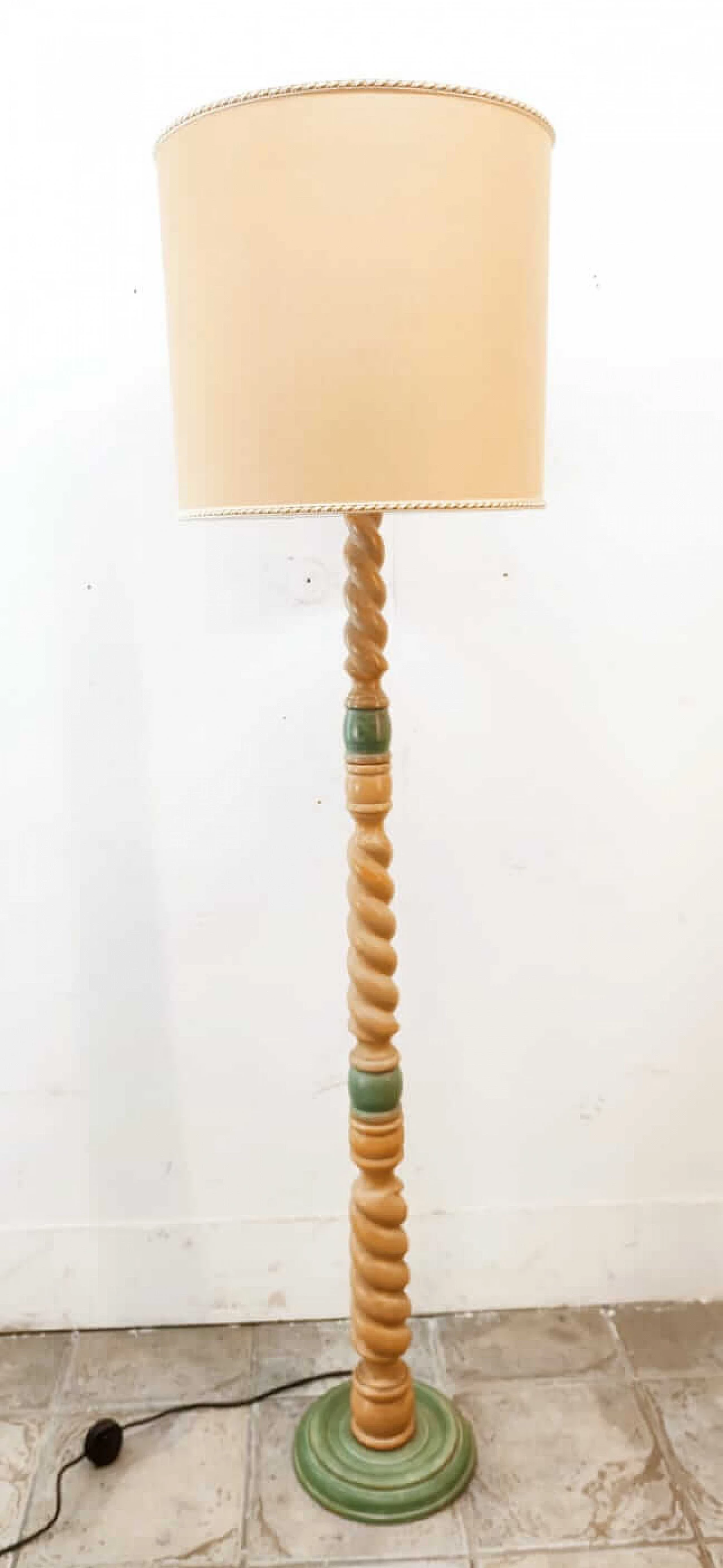 Wood floor lamp with fabric lampshade, 1970s 8