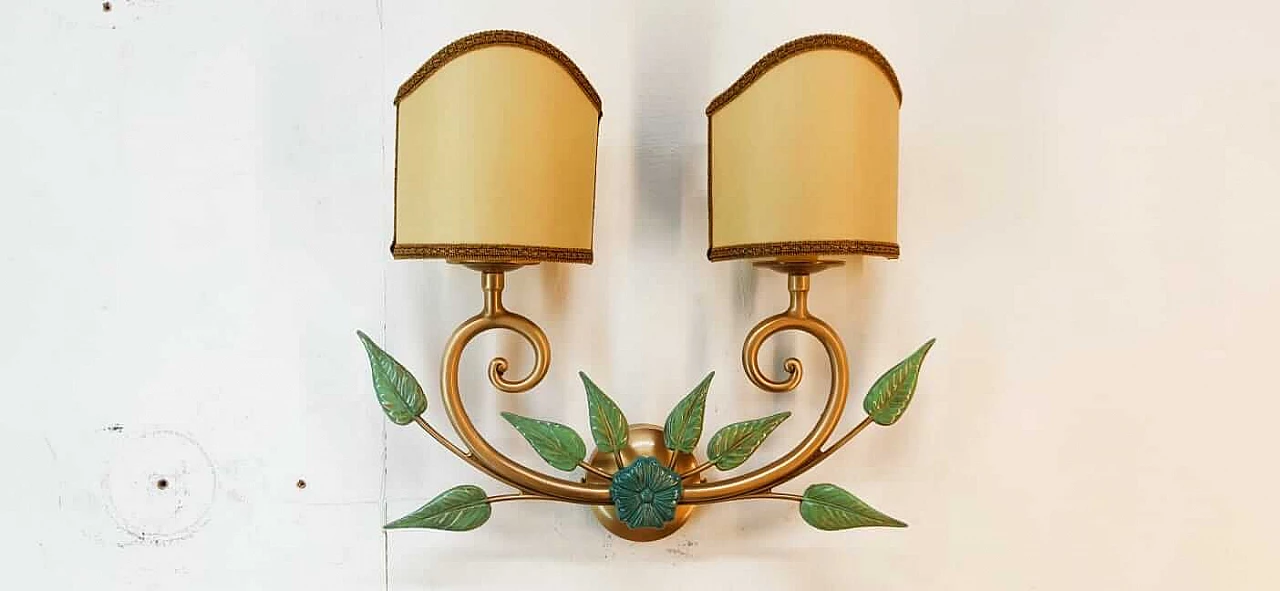 Applique a due luci in ottone con paralumi in pergamena, anni '80 6