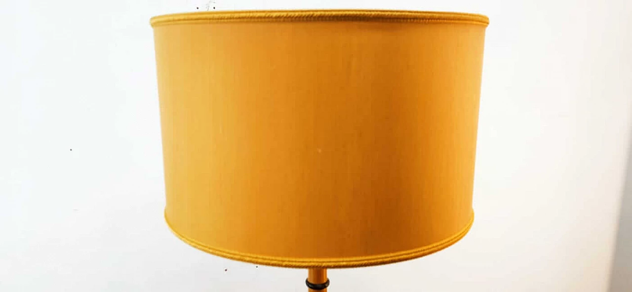Wood floor lamp with gilded fabric lampshade, 1970s 5