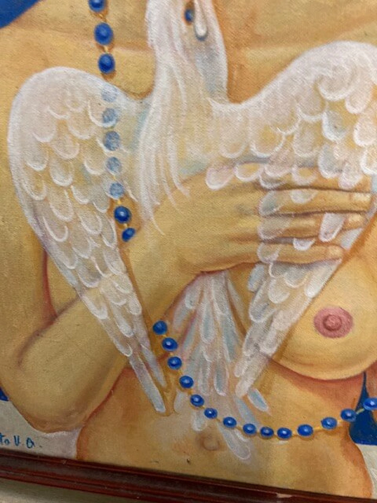 Conchita, donna con uccello e conchiglia, dipinto a olio su tela 6