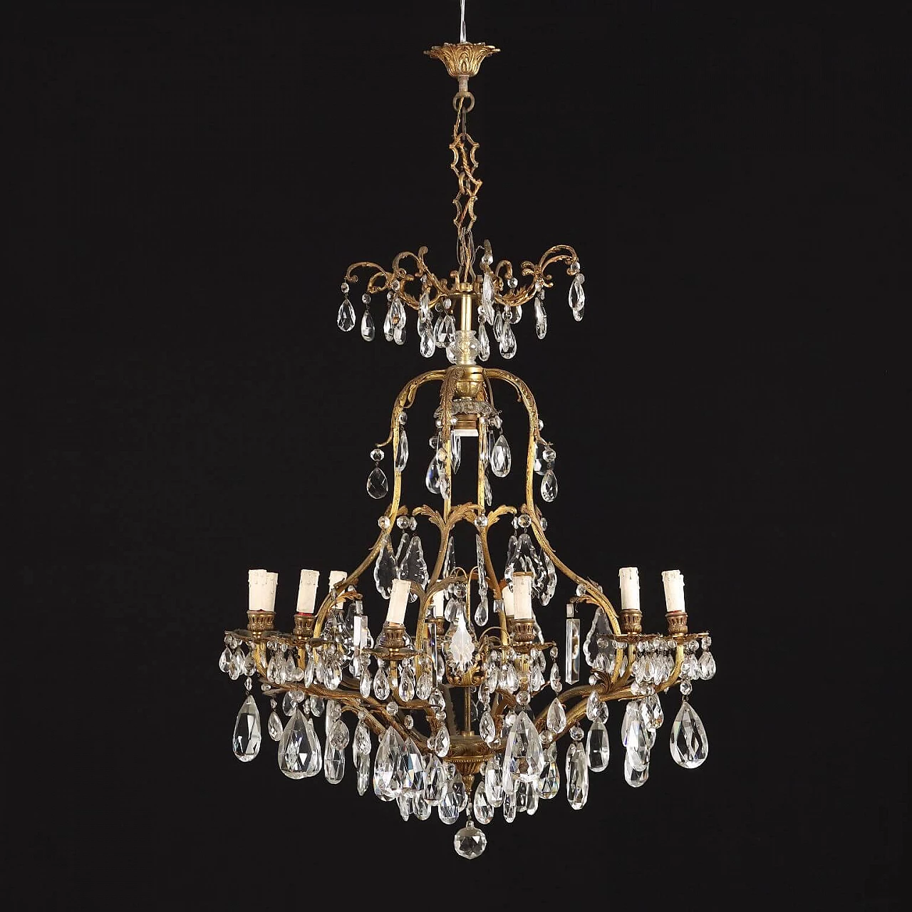 Twelve-light brass and gilded bronze chandelier, early 20th century 1