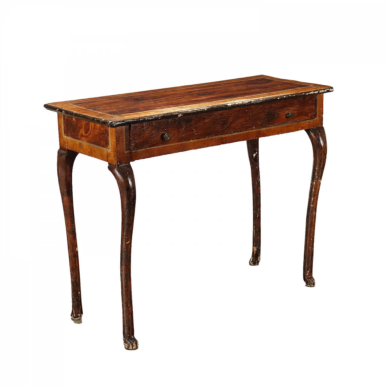 Console table in burl-stained wood with wavy legs, late 19th century 1