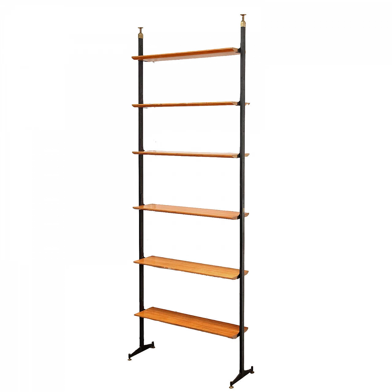 Libreria in legno con montanti in metallo, anni '50 1