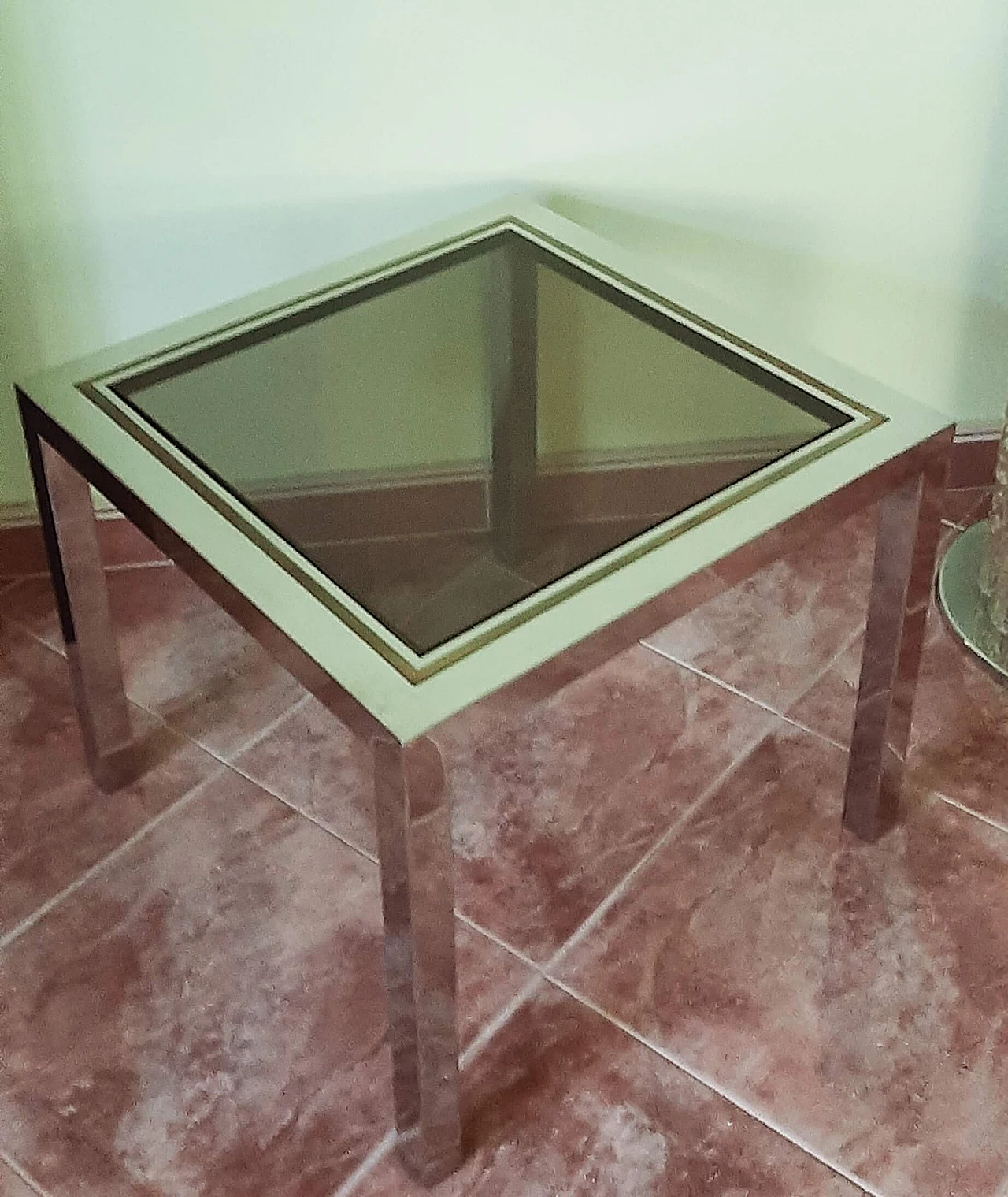 Tavolino in metallo dorato e argentato con piano in vetro di Romeo Rega, anni '60 6