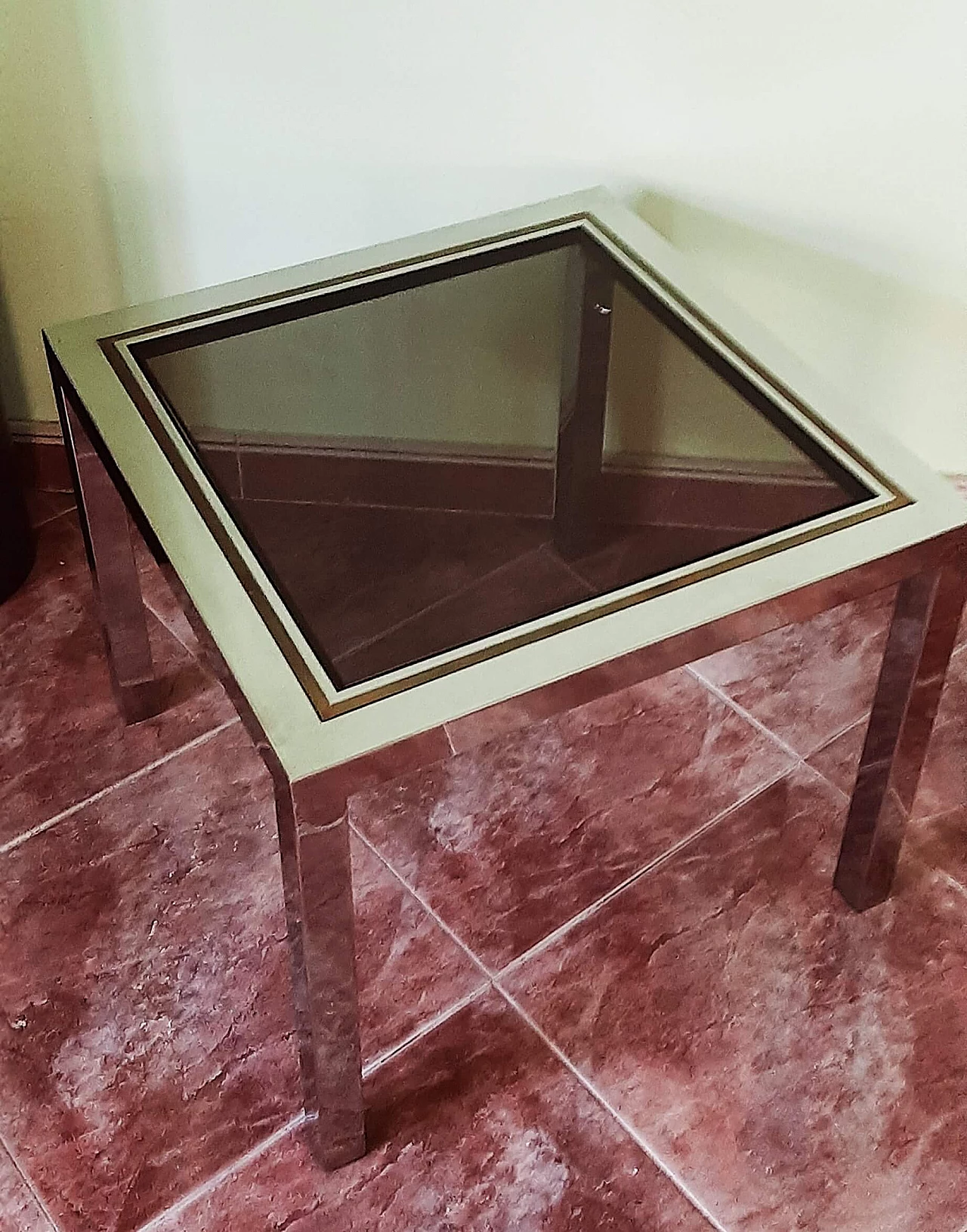 Tavolino in metallo dorato e argentato con piano in vetro di Romeo Rega, anni '60 8