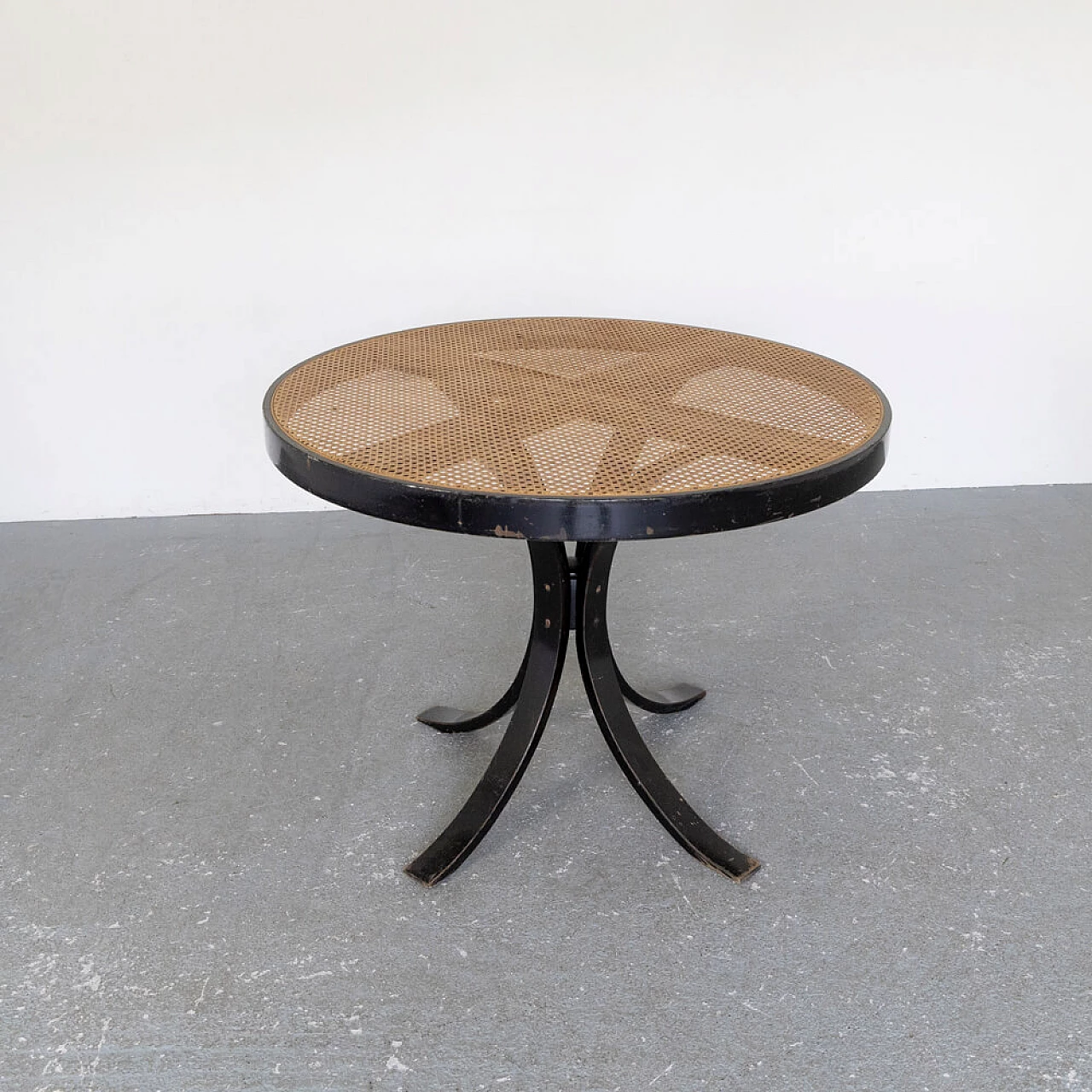 Round beech table with Vienna straw top, 1960s 1