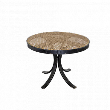Round beech table with Vienna straw top, 1960s
